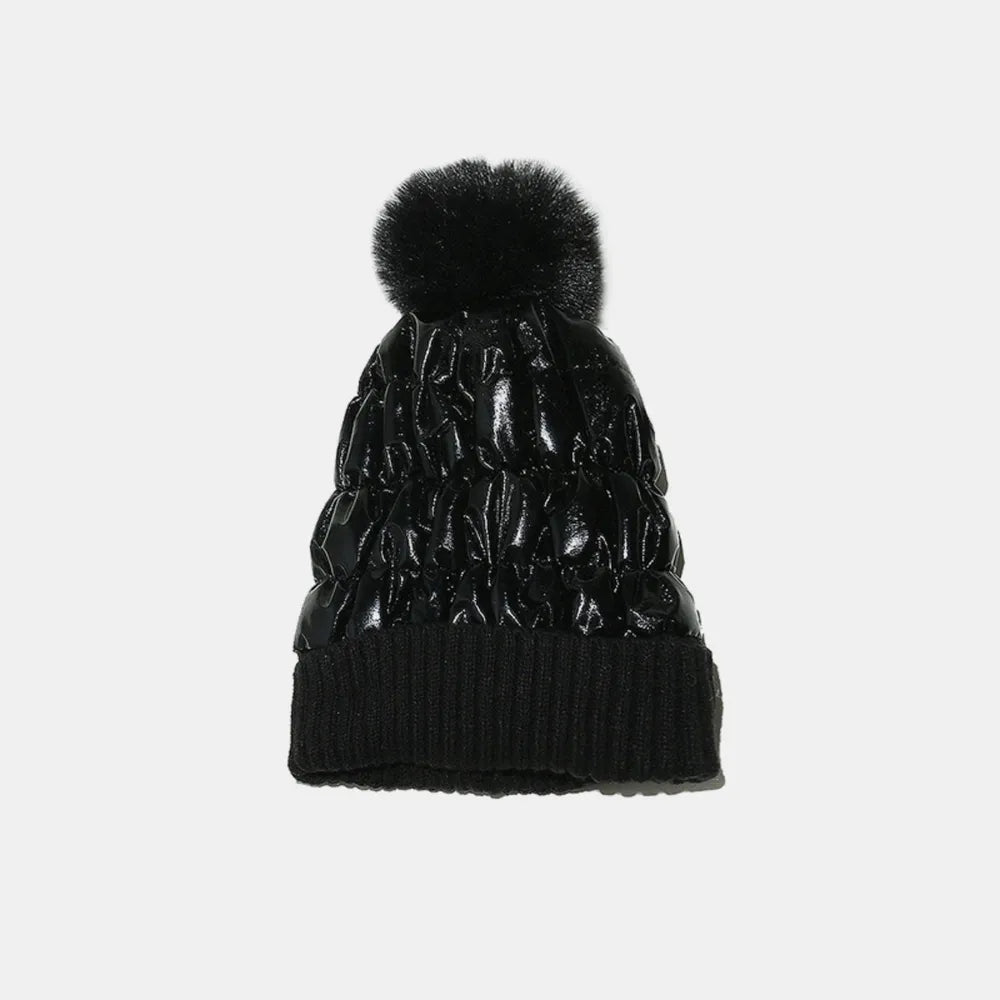 Thermal Knit Hat with Pompom Black One Size - Fashorio