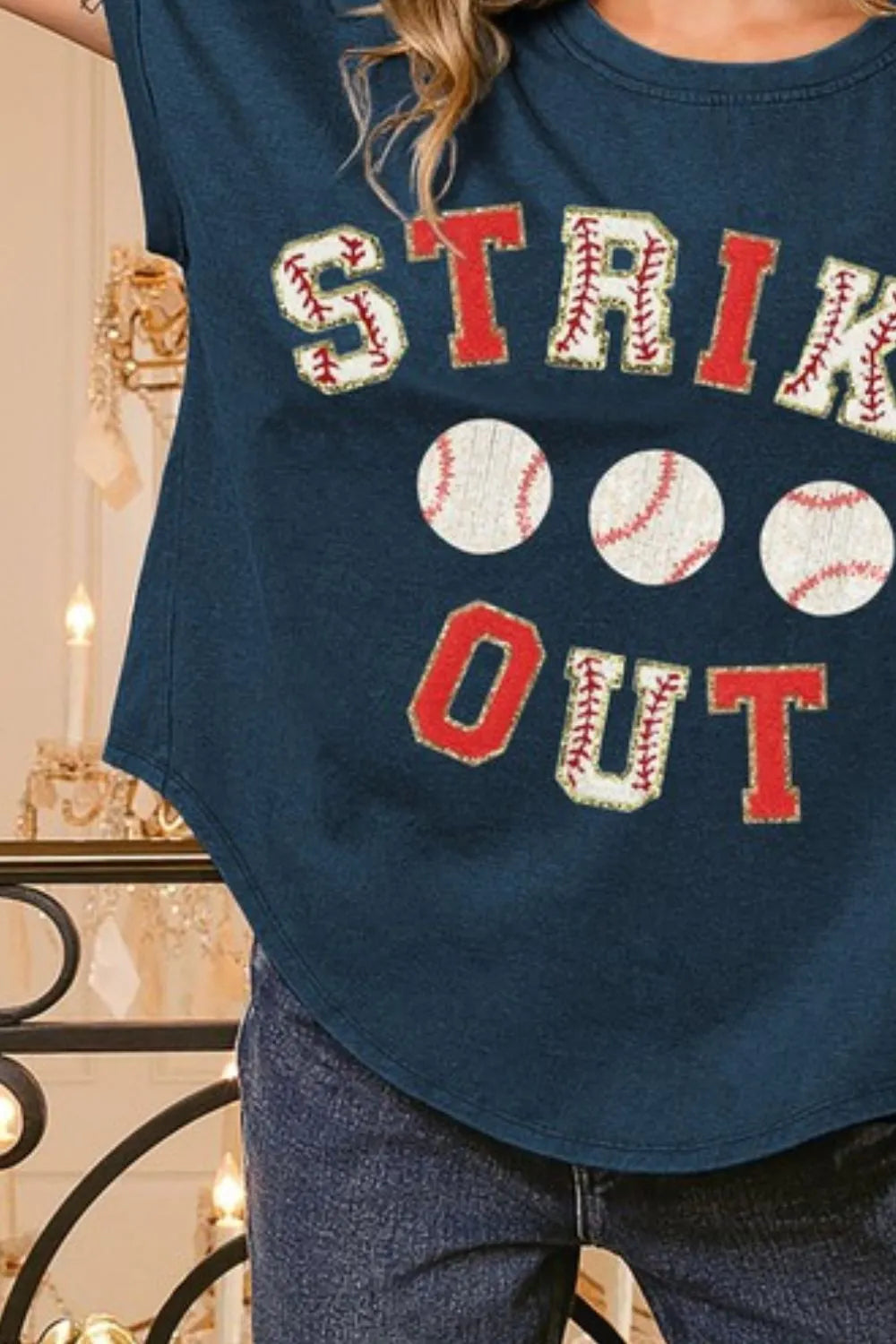 BiBi Strikeout Letter Patches Washed Short Sleeve Top - Fashorio