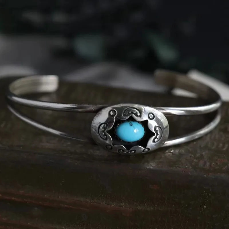 Artificial Turquoise Alloy Open Bracelet Sky Blue One Size - Fashorio