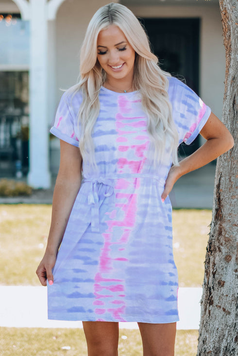 Women Tie-Dye Belted T-Shirt Dress - Fashorio
