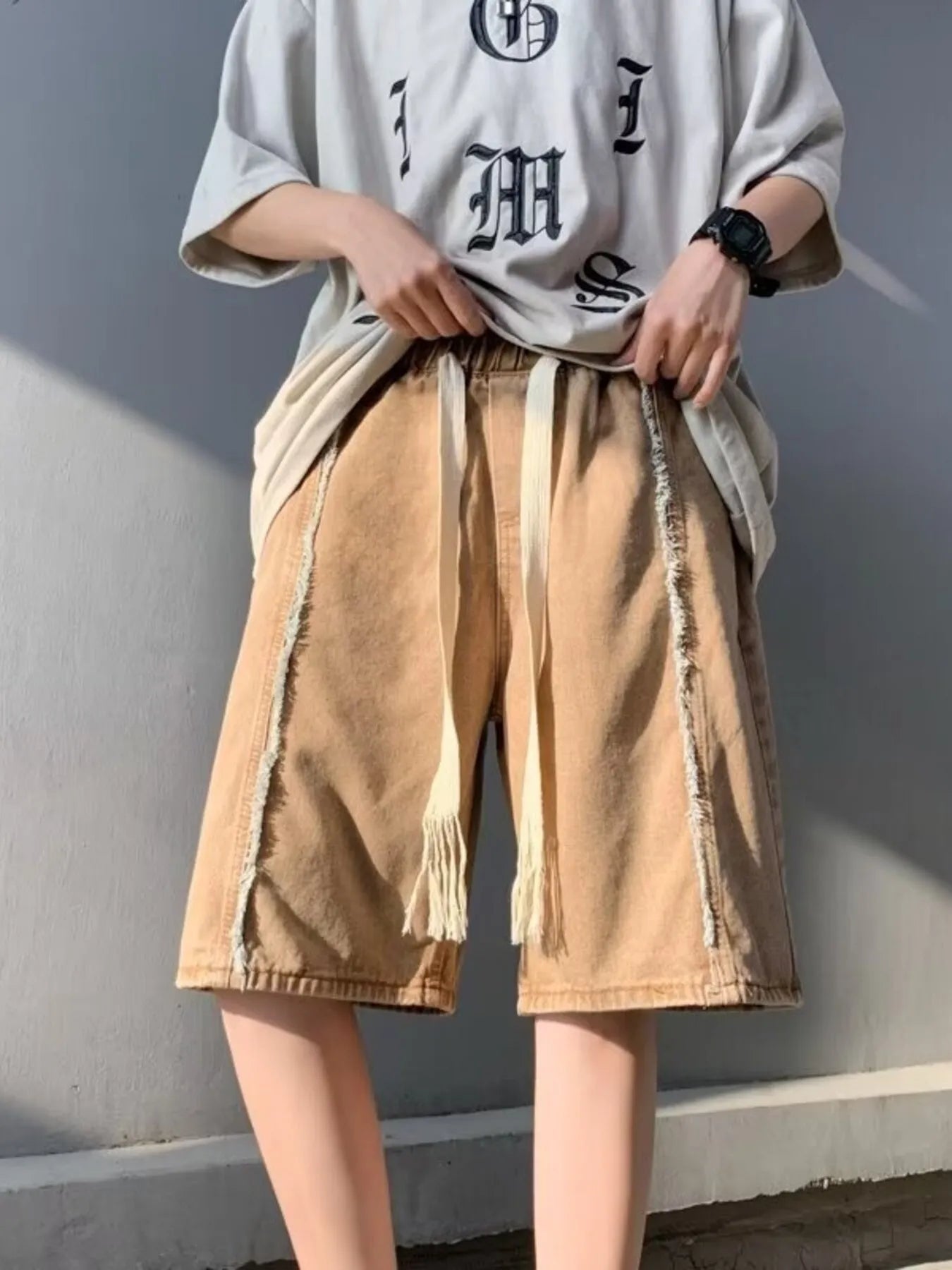 Men's Full Size Drawstring Denim Shorts with Pockets Plus Size - Fashorio