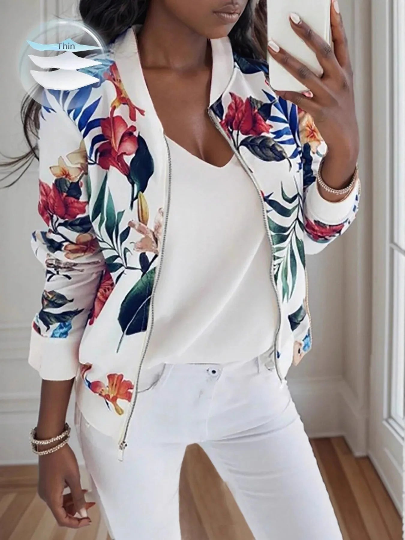 Printed Zip Up Long Sleeve Jacket – Casual Activewear - Fashorio