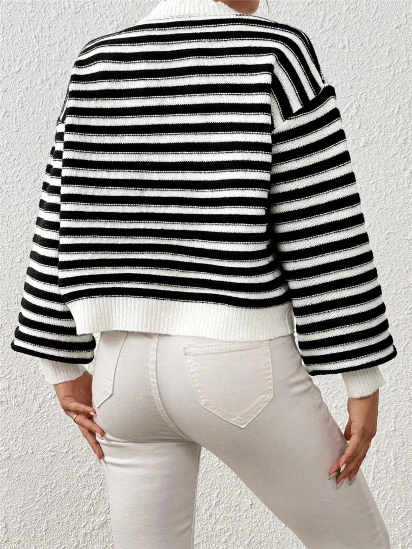 Rainbow Striped Cropped Cardigan with Balloon Sleeves - Fashorio
