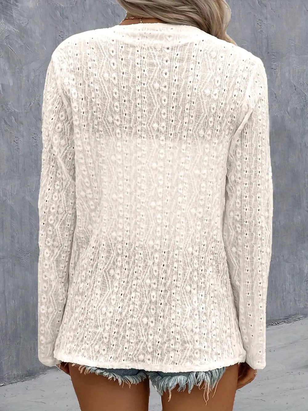 Eyelet Roll-Tab Sleeve Cardigan - Fashorio