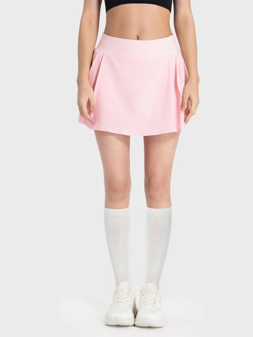 Millennia Pleated Detail Mid-Rise Waist Active Skirt Blush Pink - Fashorio