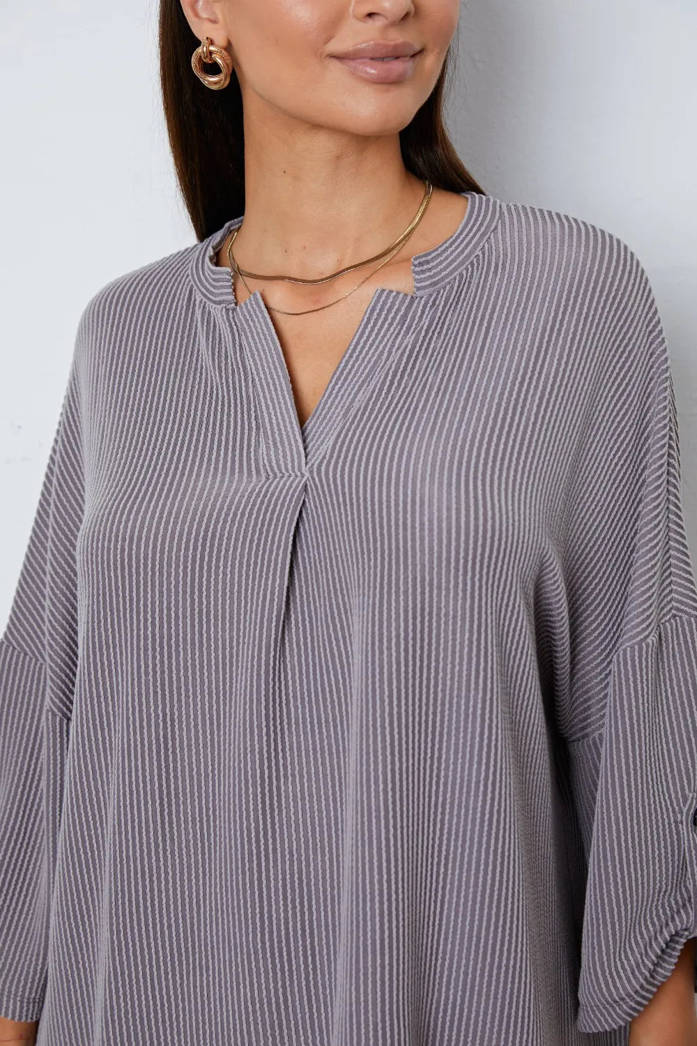Notched Roll-Tab Sleeve Blouse - Fashorio