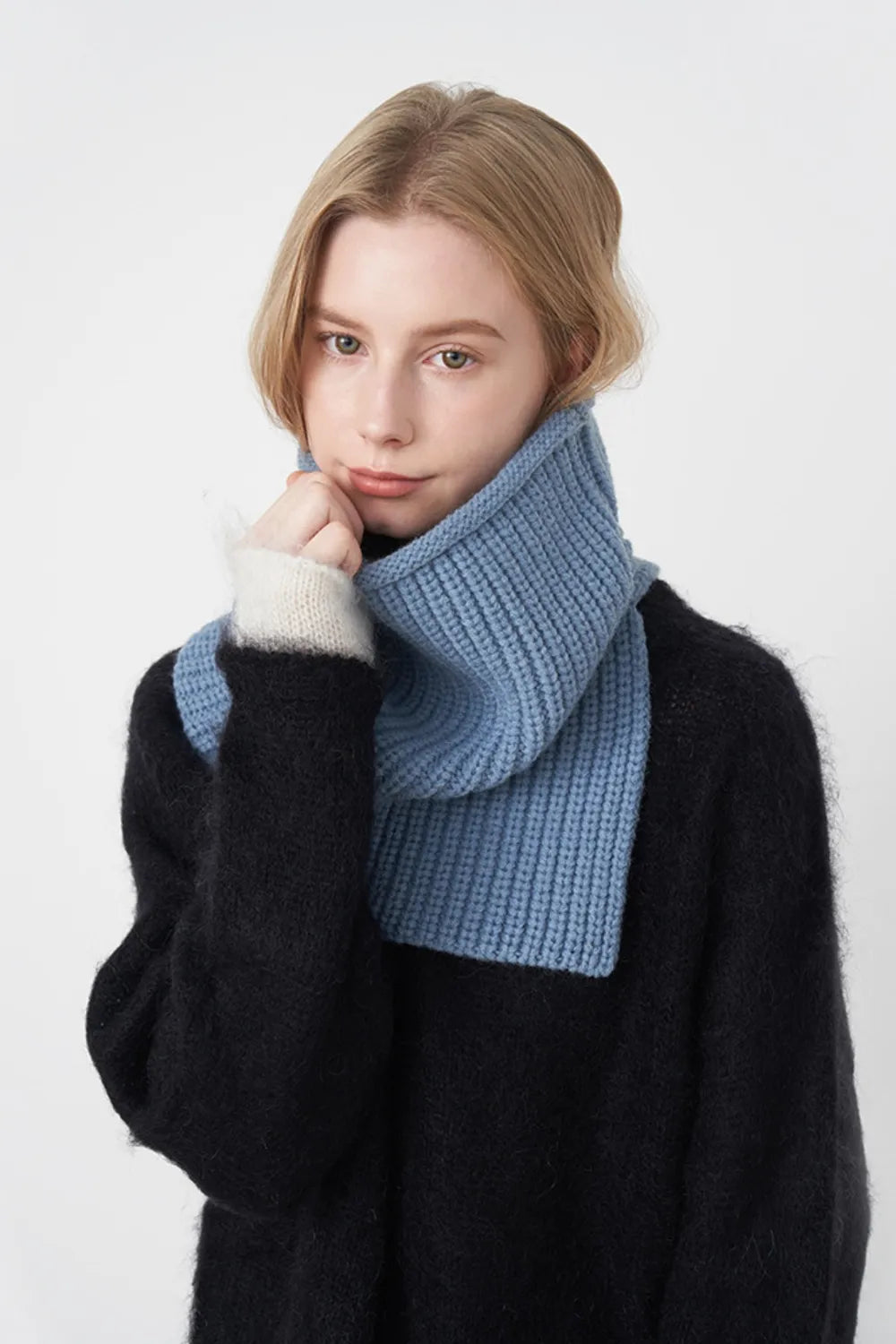 Slit Pullover Knit Scarf Sky Blue One Size - Fashorio