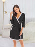 Tie Waist Surplice Neck Robe with Pockets Black - Fashorio