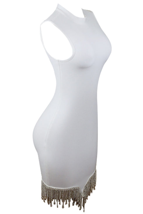 Rhinestone Tassel Hem Bodycon Dress - Fashorio