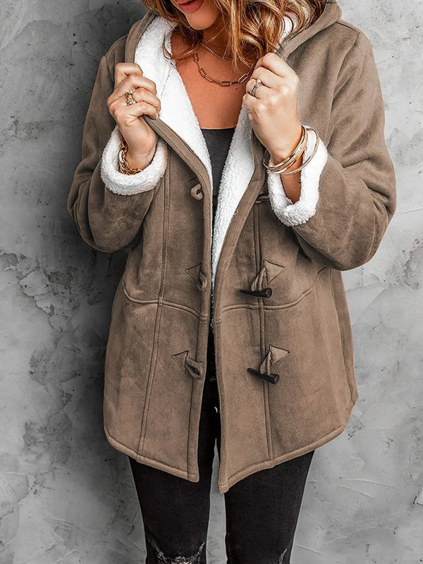 Full Size Cozy Sherpa Lined Toggle Coat with Hood Plus Size Brown - Fashorio