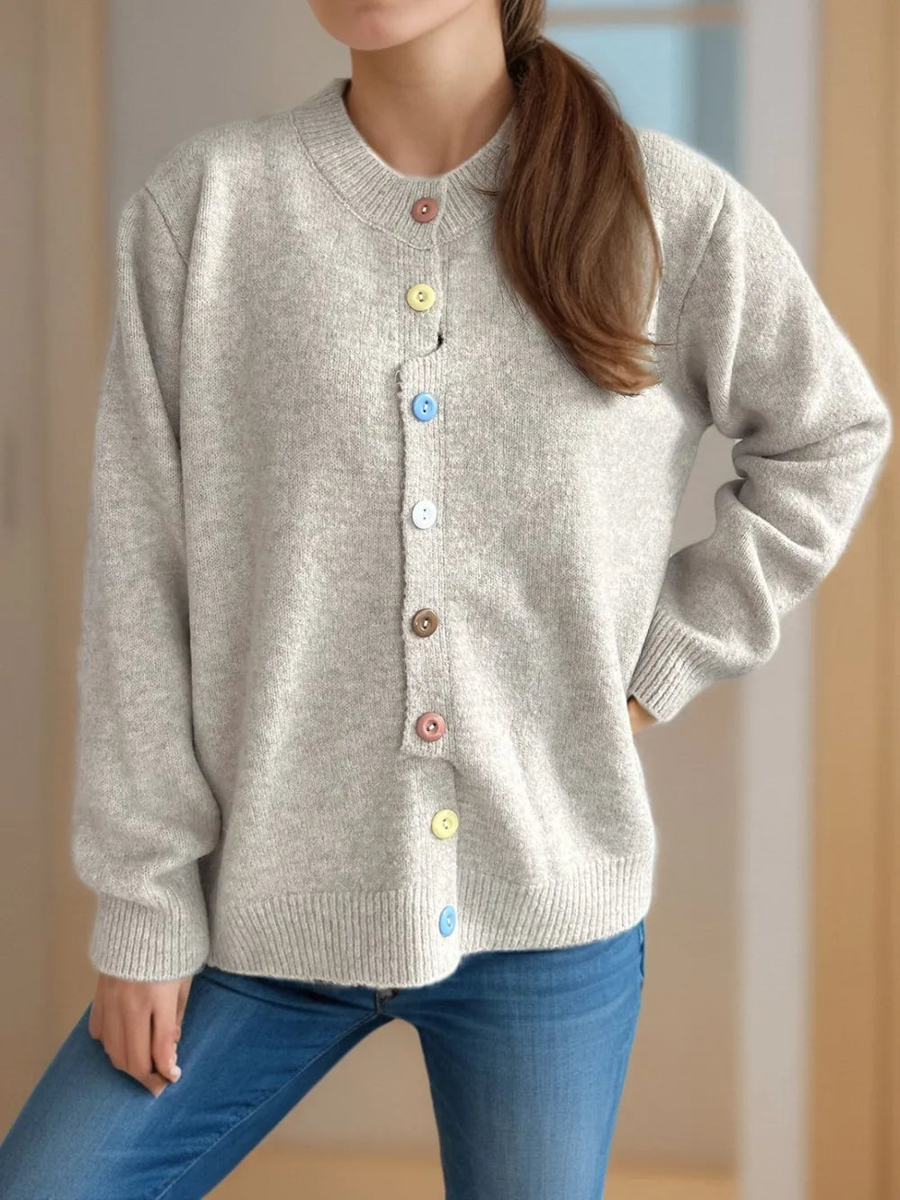Button Down Long Sleeve Cardigan - Fashorio