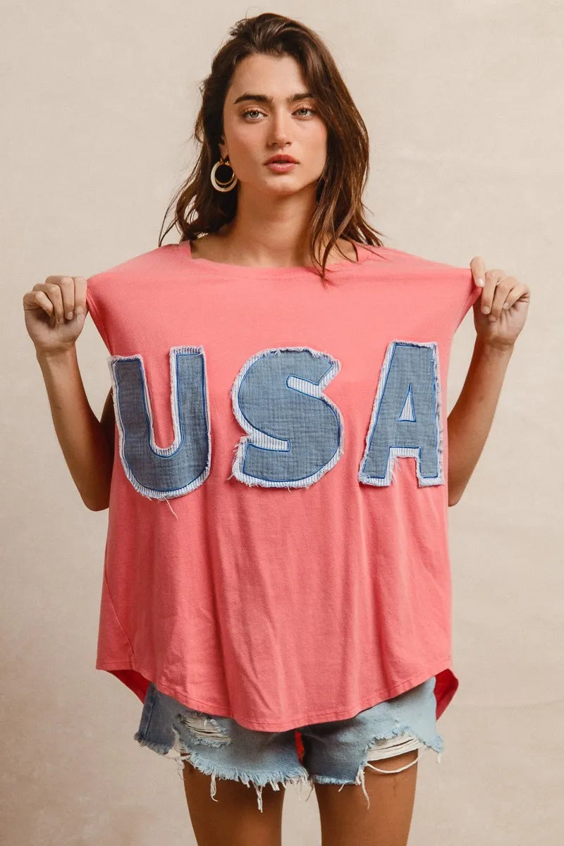 BiBi Washed Jersey With Usa Patched Raw Cut Edge Detail - Fashorio