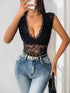 Lace Plunge Sleeveless Bodysuit - Fashorio