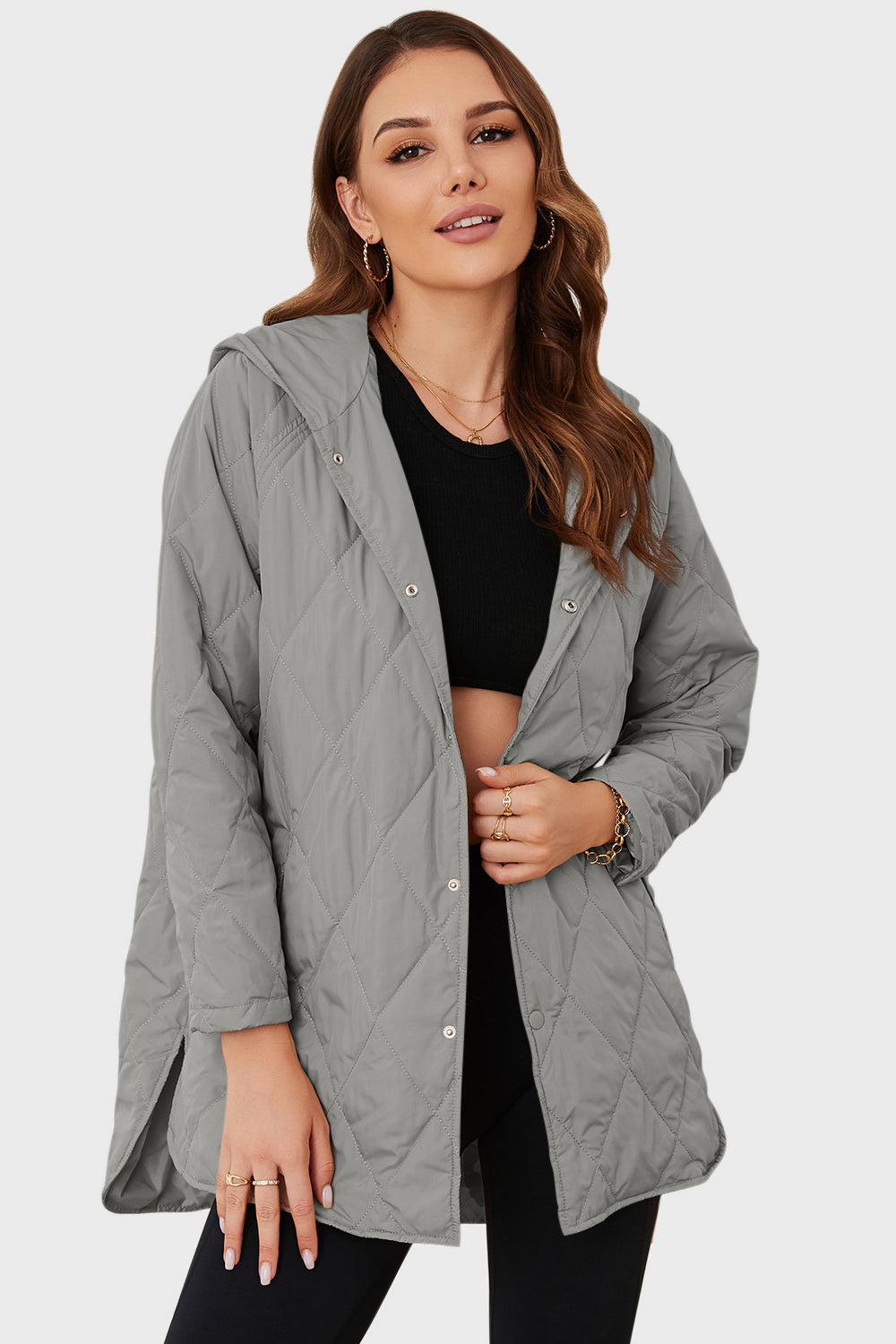 Snap Down Hooded Slit Winter Coat - Fashorio