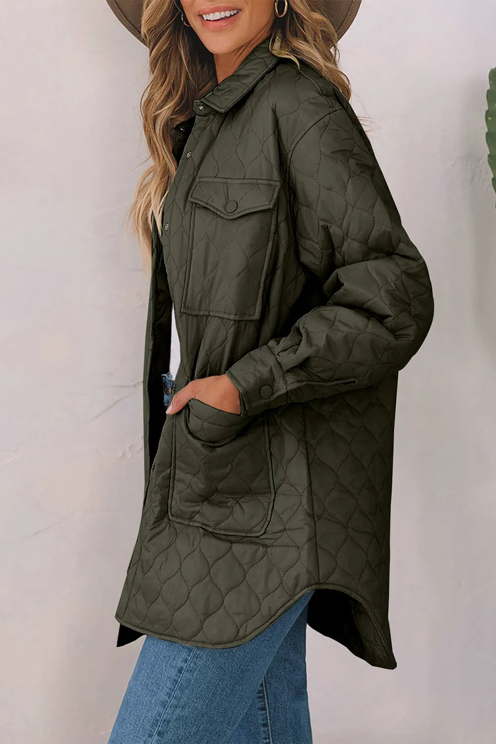 Snap Down Collared Winter Coat - Fashorio