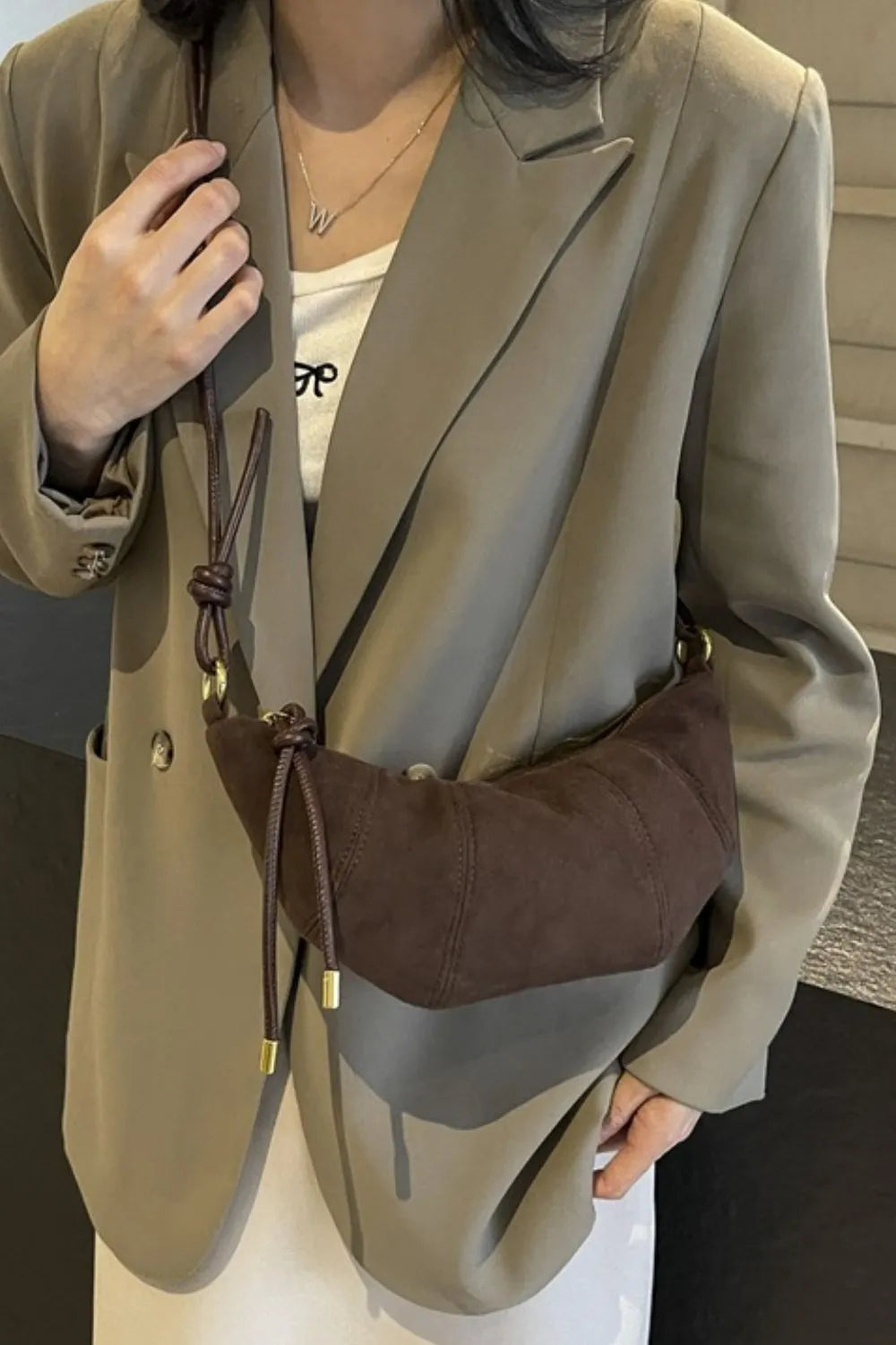 PU Leather Strap Suede Shoulder Bag - Fashorio