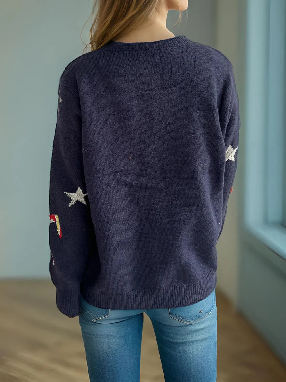 Candy Cane & Star Button Down Long Sleeve Cardigan - Fashorio