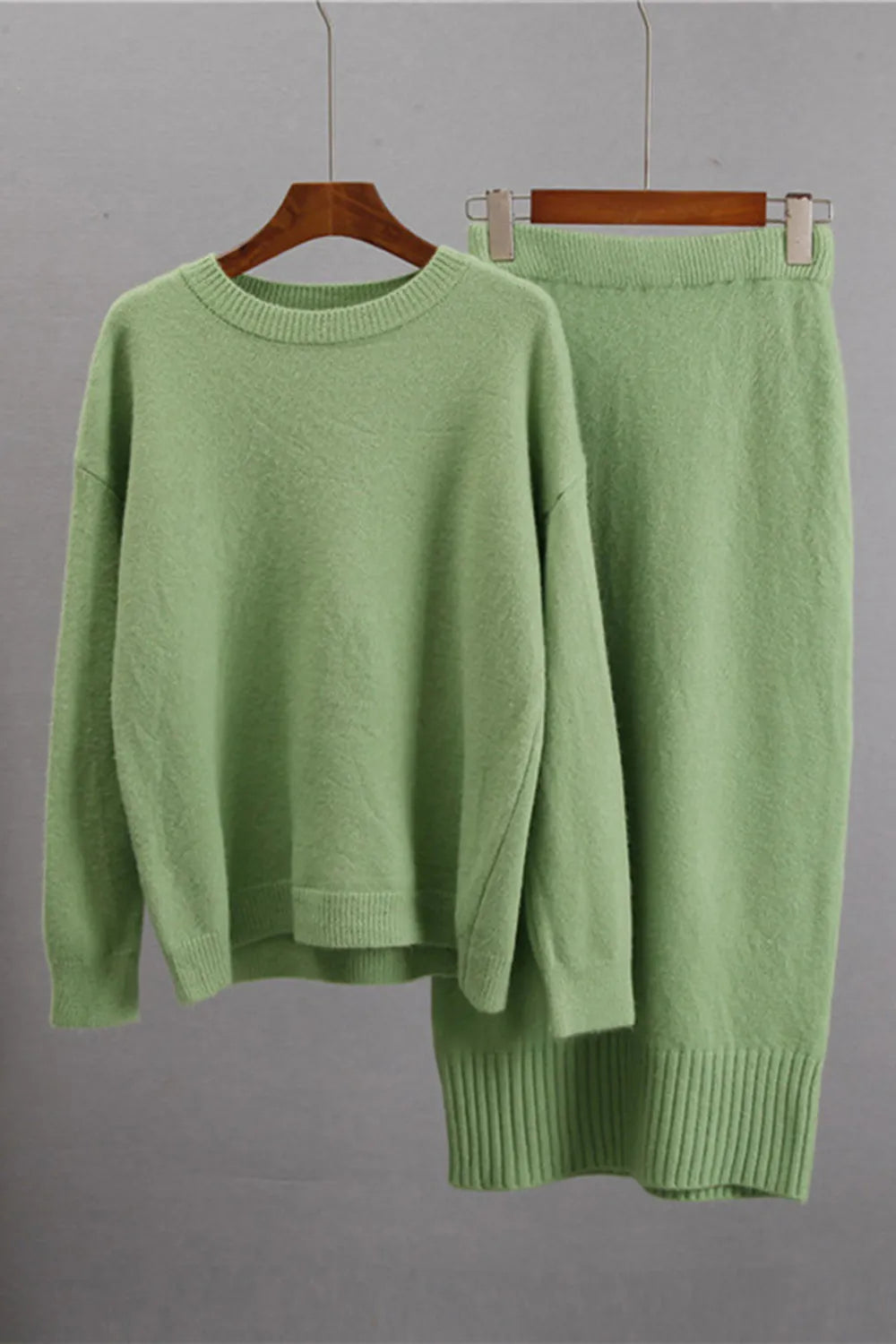 Round Neck Dropped Shoulder Top and Skirt Sweater Set - Fashorio