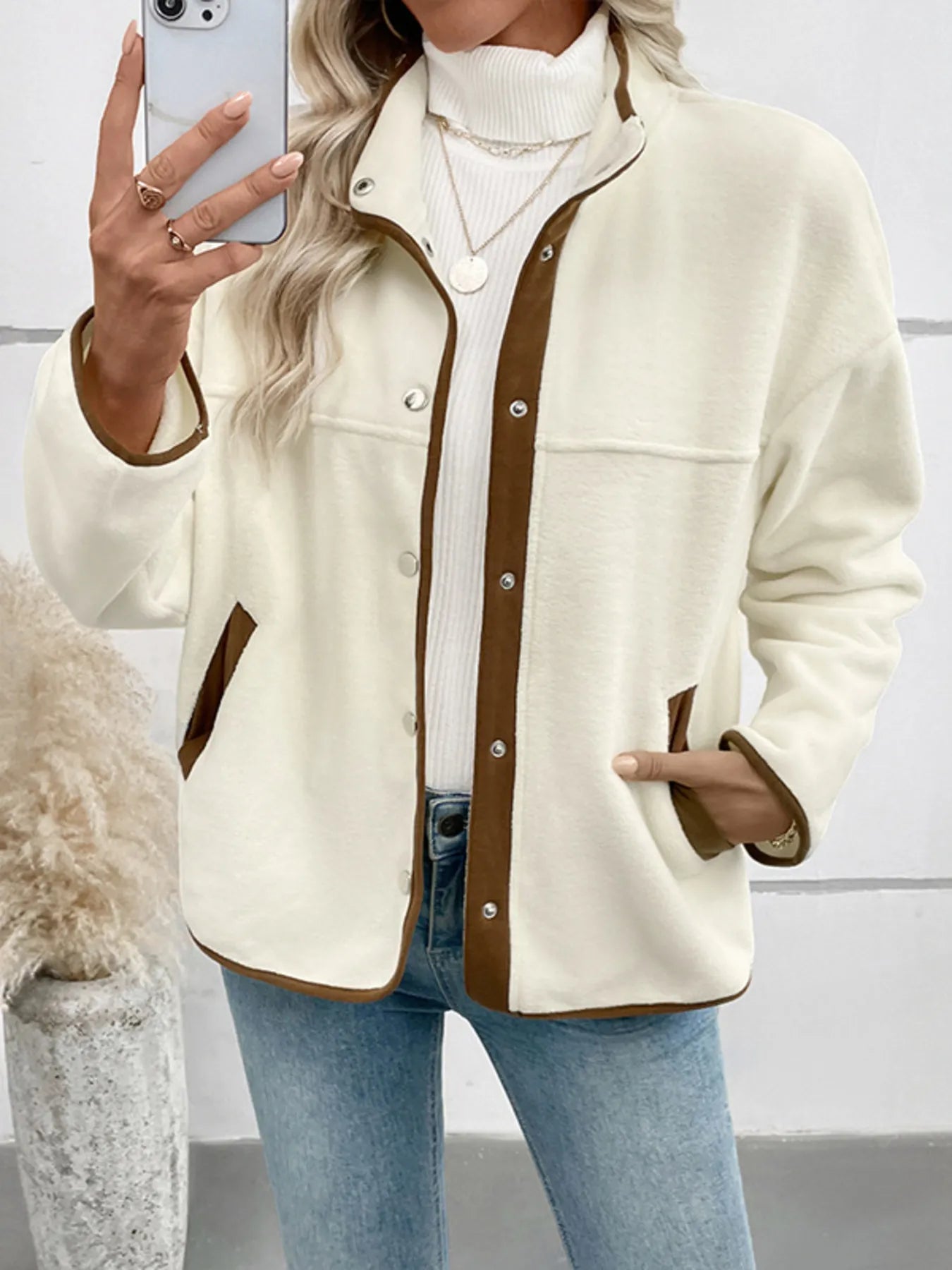 Snap Down Long Sleeve Jacket – Lightweight Buttoned Outerwear - Fashorio