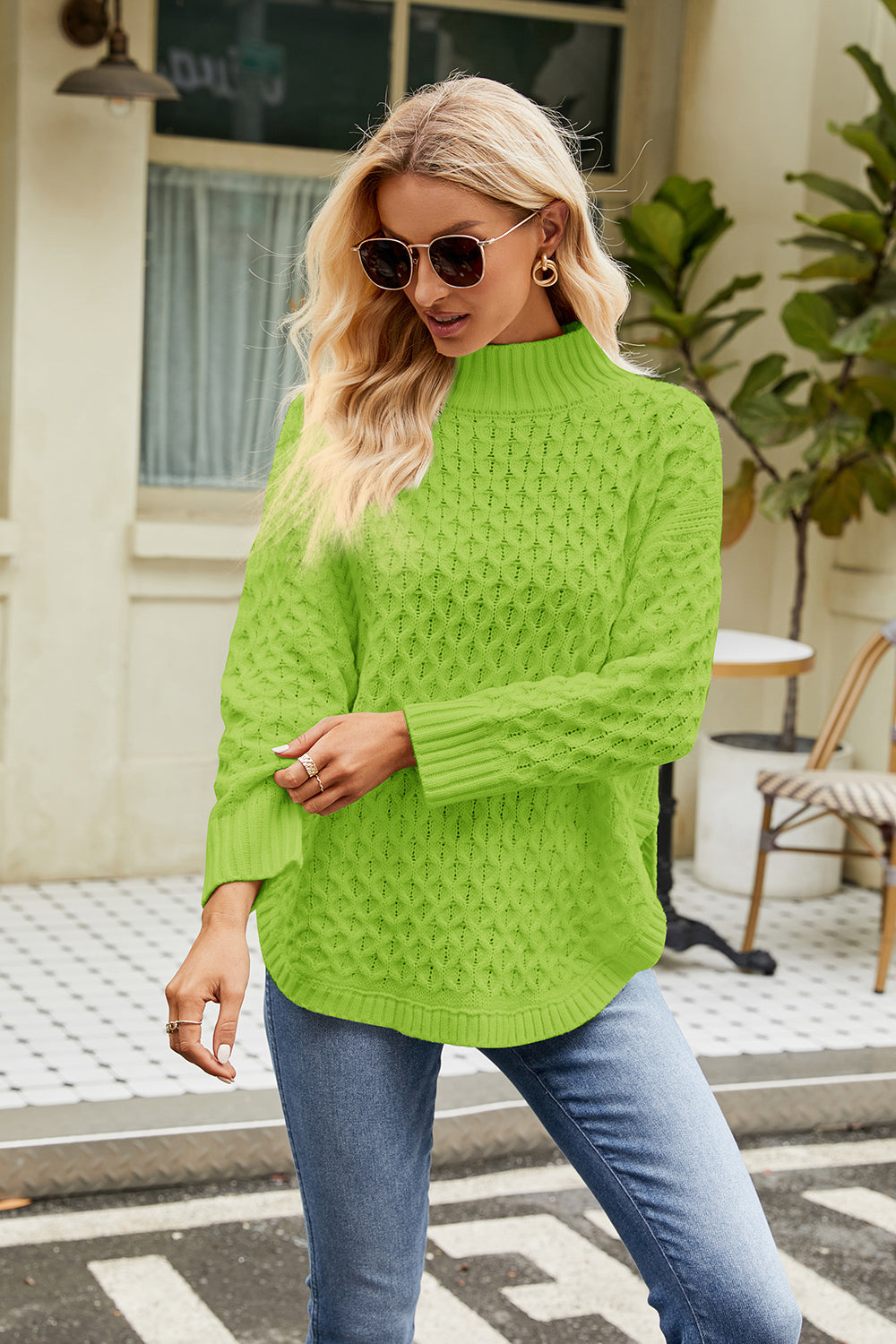 Slit Long Sleeve Mock Neck Sweater - Fashorio