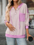 Drawstring Button Detail Long Sleeve Hoodie - Fashorio