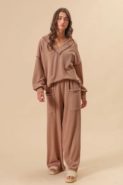 BiBi 2tone Cord Rib Waist Band Side Pocket Pants - Fashorio