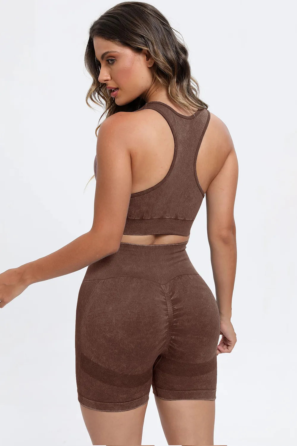 3 Piece Washed Square Neck Wide Strap Active Set - Fashorio