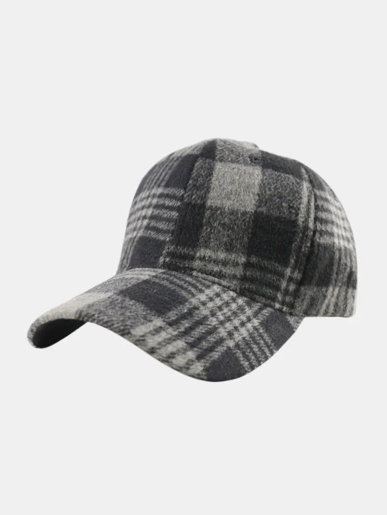 Plaid Adjustable Cotton Baseball Cap Black One Size - Fashorio
