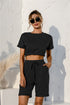 Short Sleeve Cropped Top and Drawstring Shorts Lounge Set Black - Fashorio