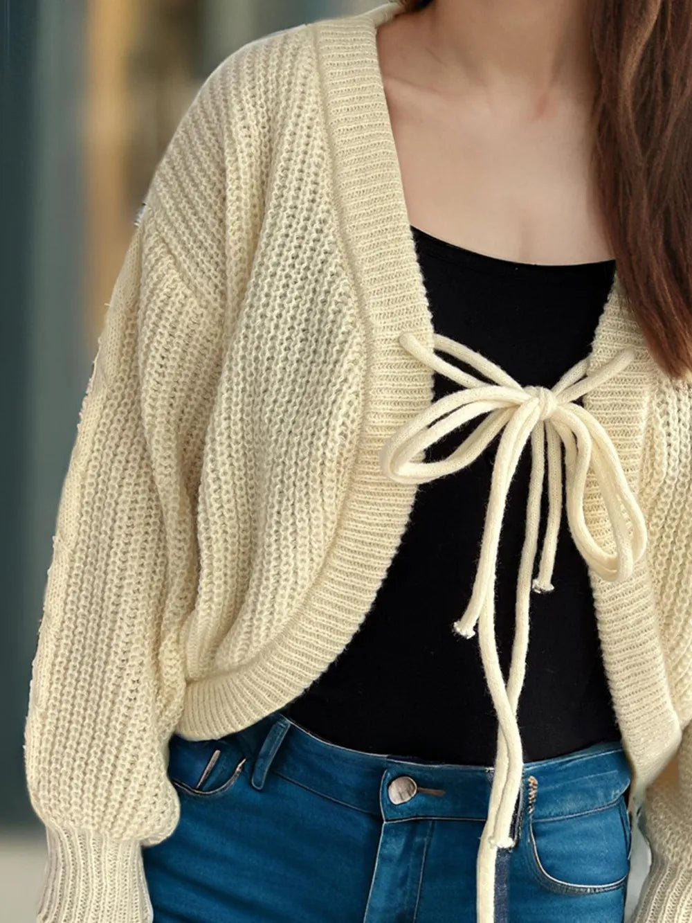 Tied Dropped Shoulder Long Sleeve Cardigan - Fashorio