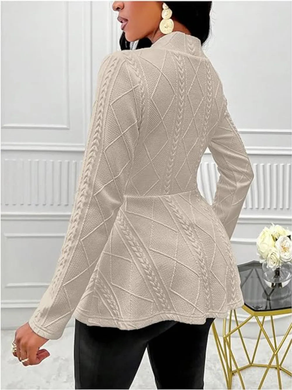 One Button Textured Peplum Cardigan - Fashorio