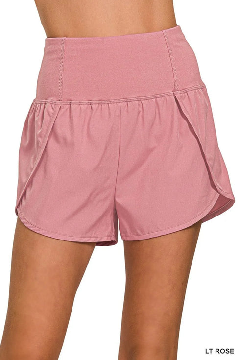 Zenana High Waisted Zippered Back Pocket Running Shorts LT ROSE - Fashorio