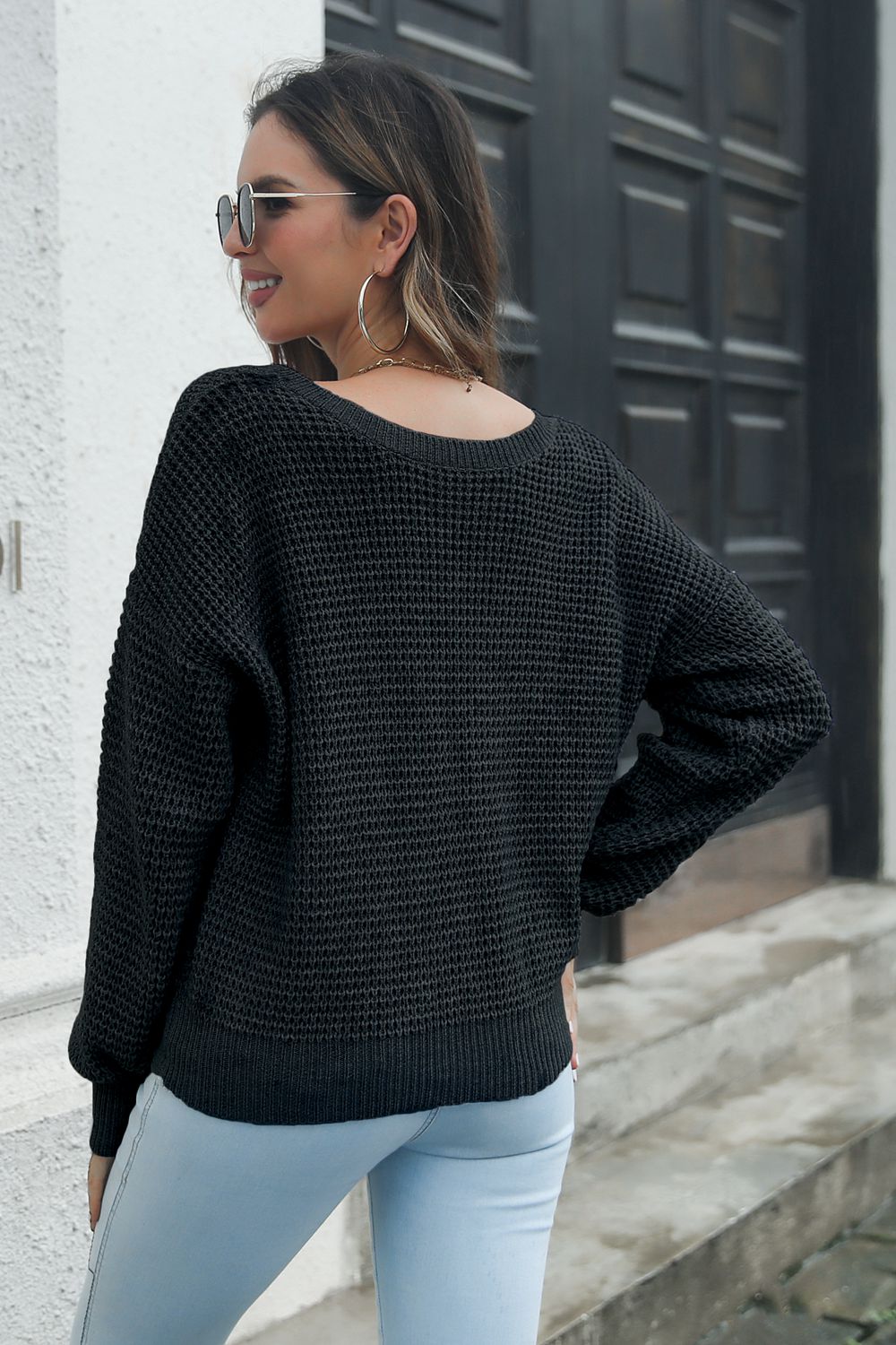 Crisscross Surplice Neck Long Sleeve Sweater - Fashorio