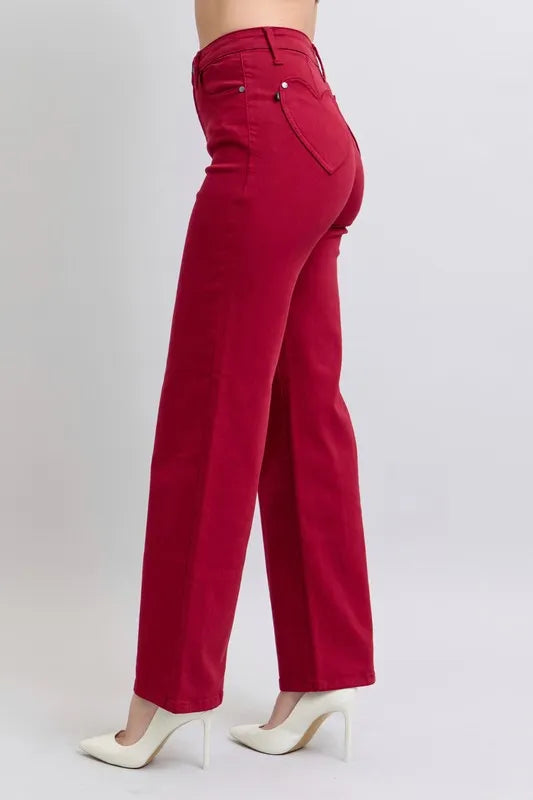 Judy Blue Full Size High Waist Heart Shaped Back Pockets 90's Straight Jeans Plus Size - Fashorio