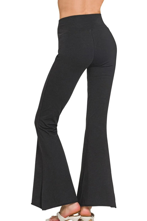 Zenana Raw Edge Hem Flare Yoga Pants - Fashorio