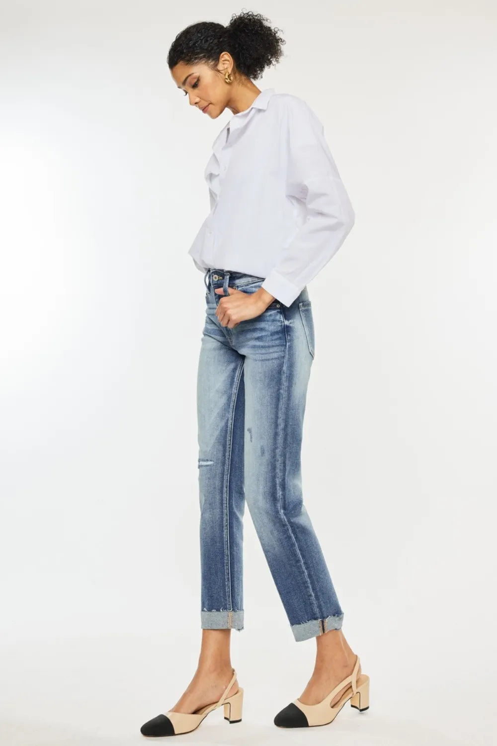 Kancan High Rise Cuffed Straight Jeans - Fashorio