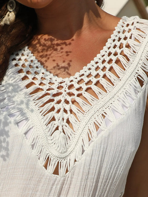 Crochet Detail Beach Cover Up Dress - Fashorio