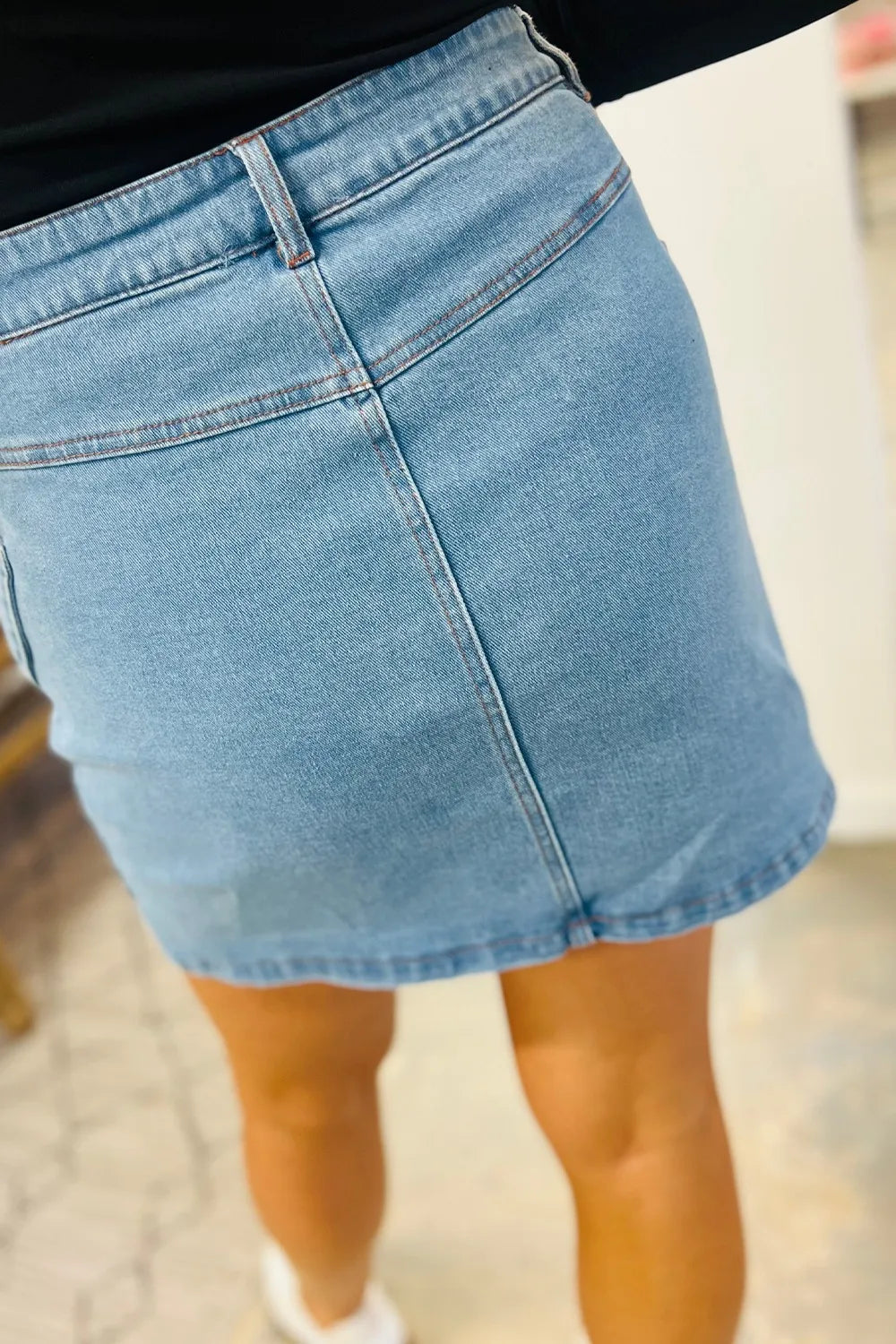 Acid Wash Bowknot Details High Waist Denim Skirt - Fashorio