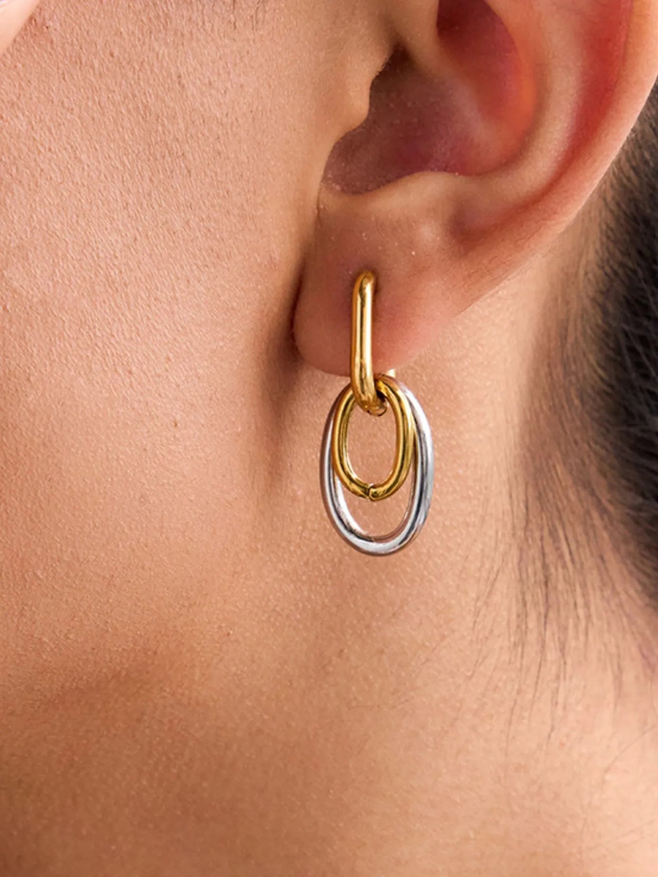 Stainless Steel Two-Tone Interlocked Hoop Earrings - Fashorio