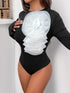 Flower Round Neck Long Sleeve Bodysuit - Fashorio