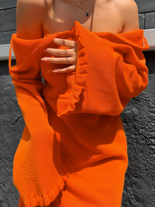 Long Sleeve Backless Sweater Dress Orange - Fashorio
