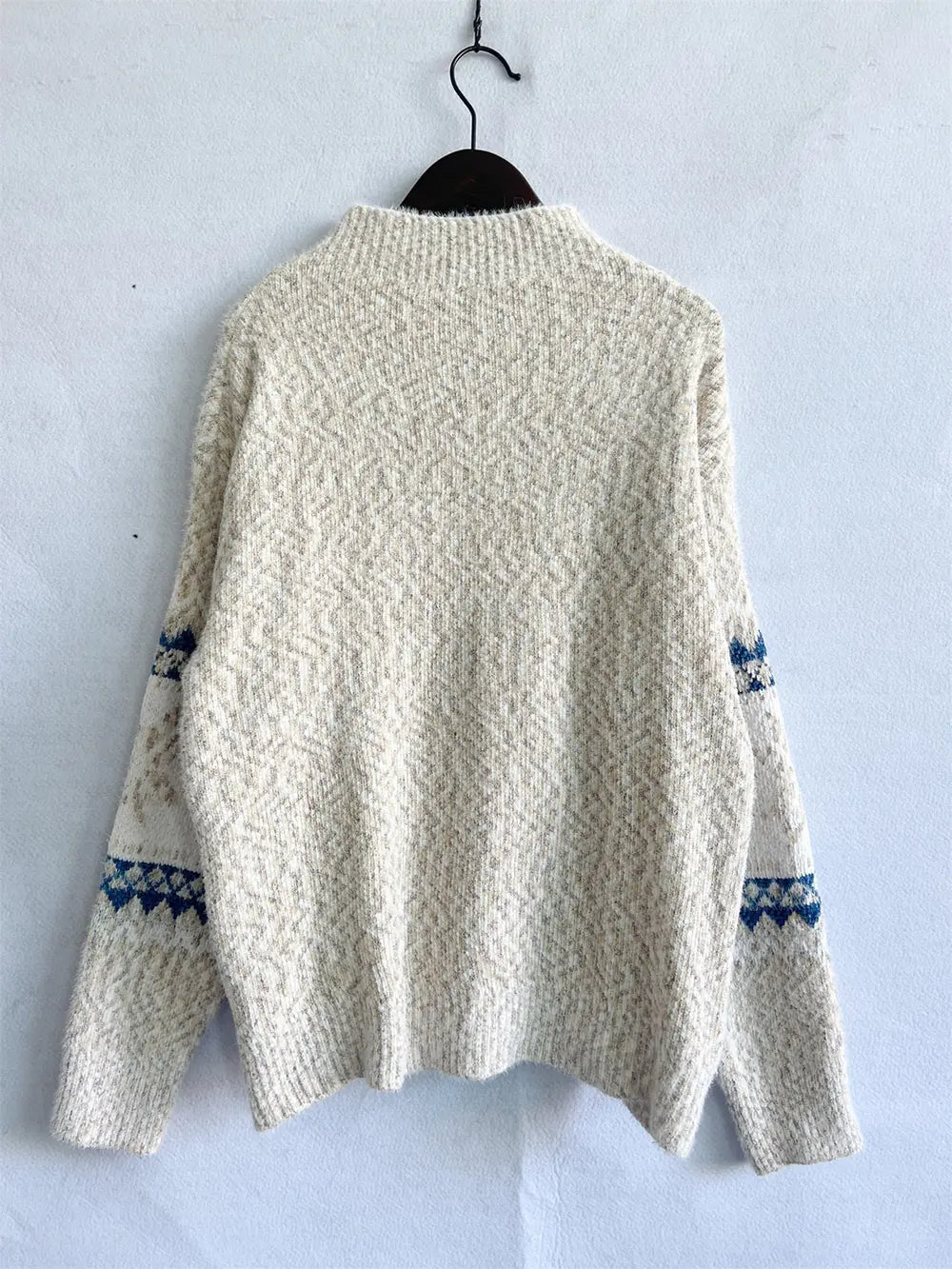 Geometric Mock Neck Dropped Shoulder Sweater - Fashorio