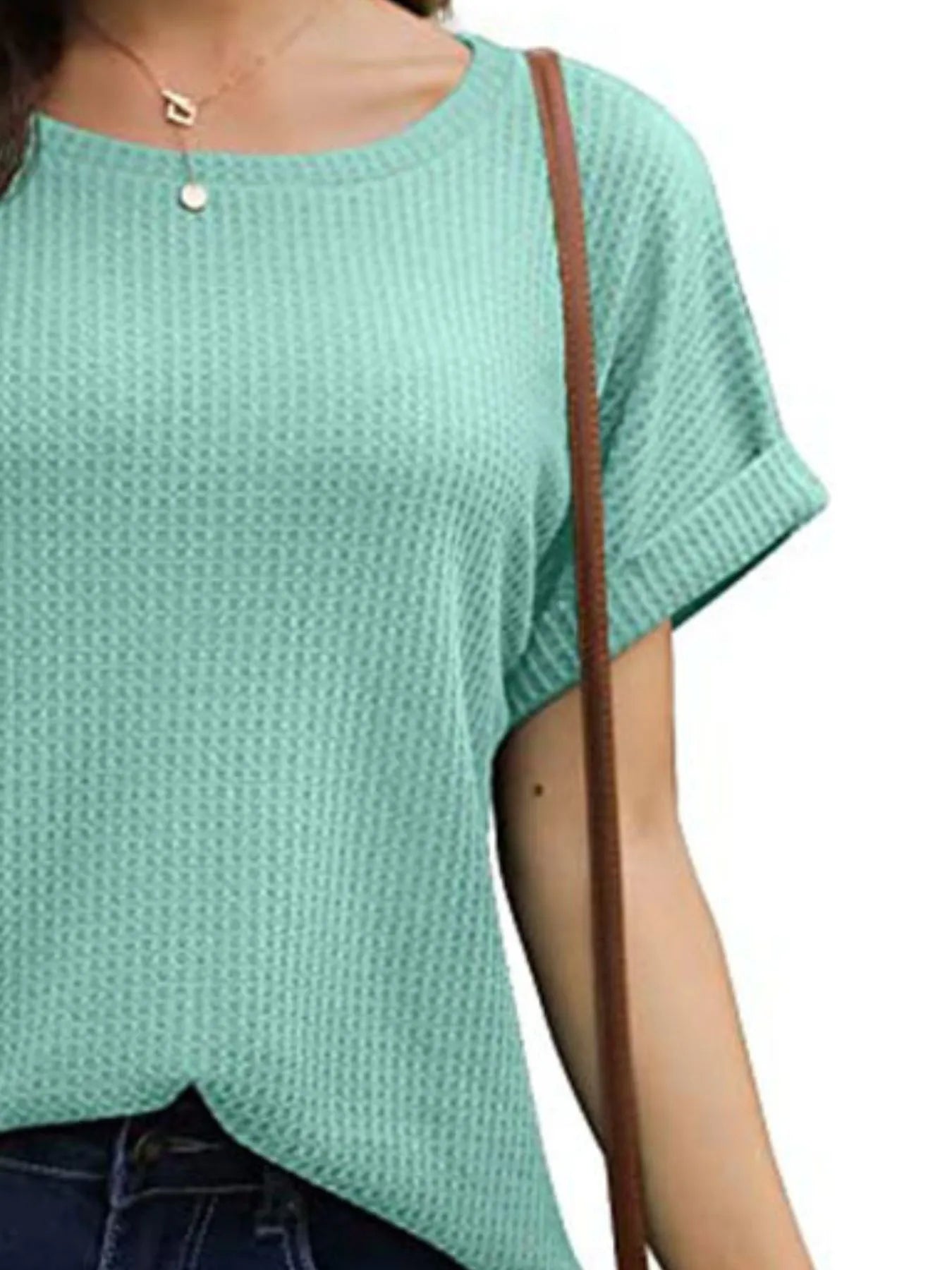 Full Size Waffle Knit Relaxed Fit T-Shirt Plus Size - Fashorio