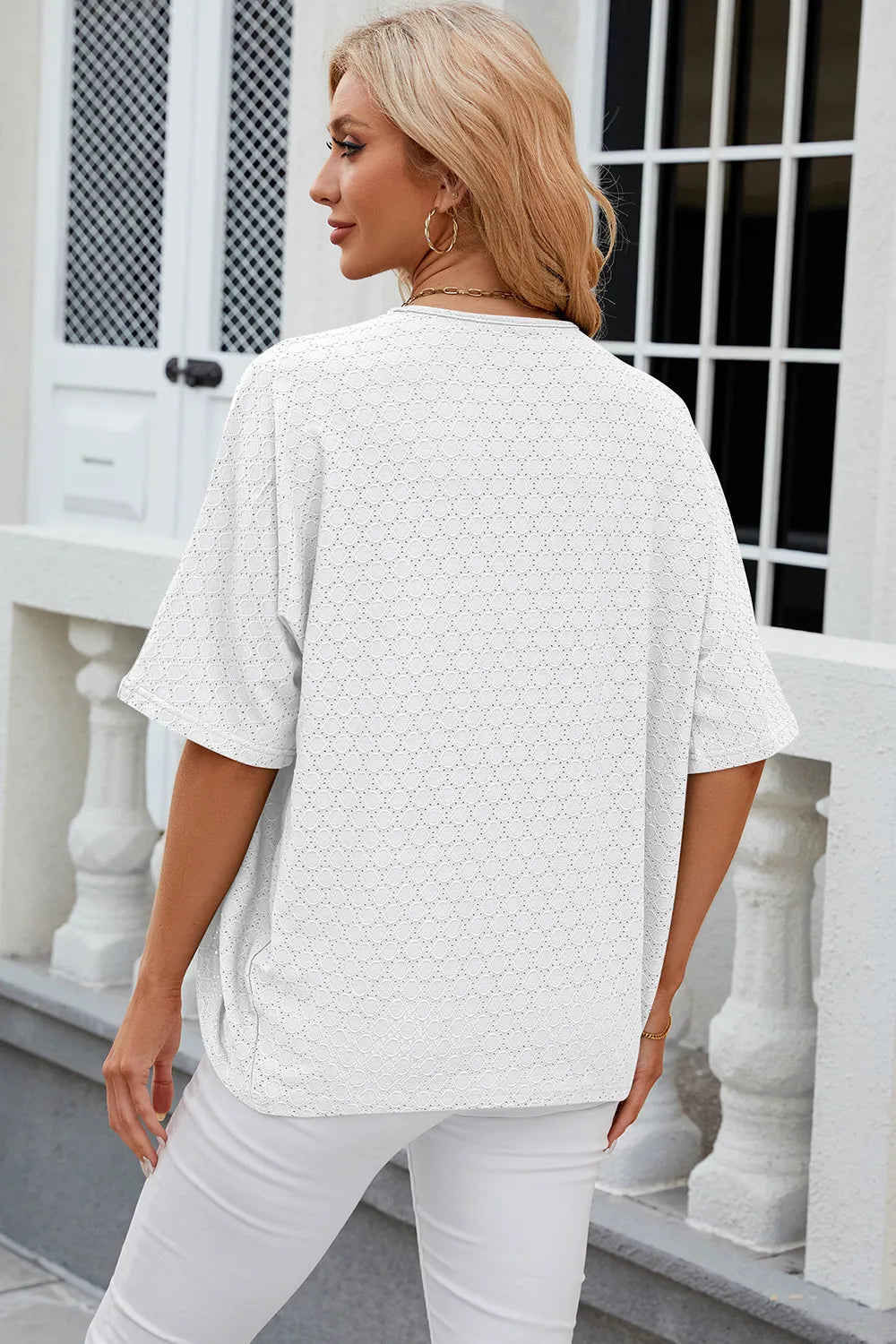 Eyelet Open Front Half Sleeve Cardigan - Fashorio