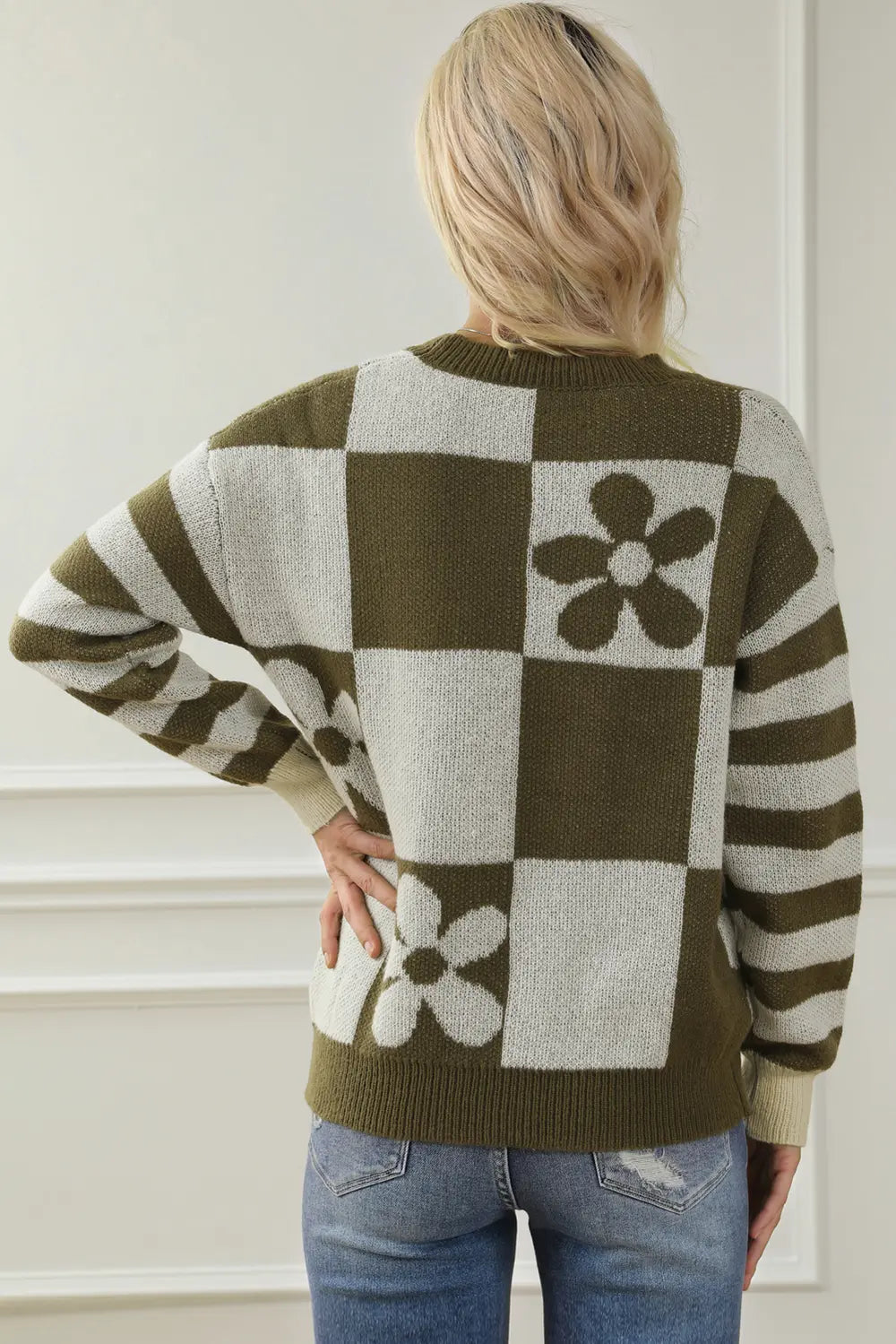 Contrast Round Neck Long Sleeve Sweater - Fashorio