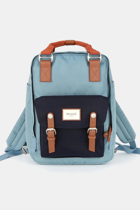 Himawari Contrast Waterproof Nylon Backpack Bag Blue Black One Size - Fashorio