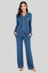 Collared Neck Long Sleeve Loungewear Set with Pockets Peacock Blue - Fashorio