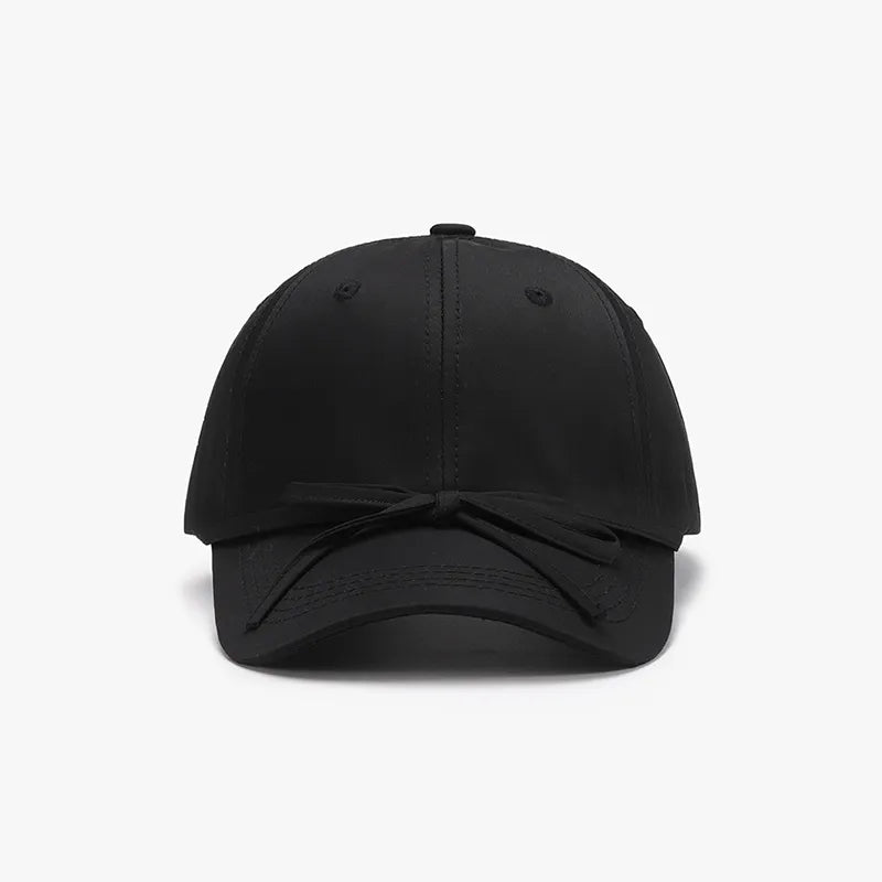 Tied Bow Cotton Baseball Cap Black One Size - Fashorio