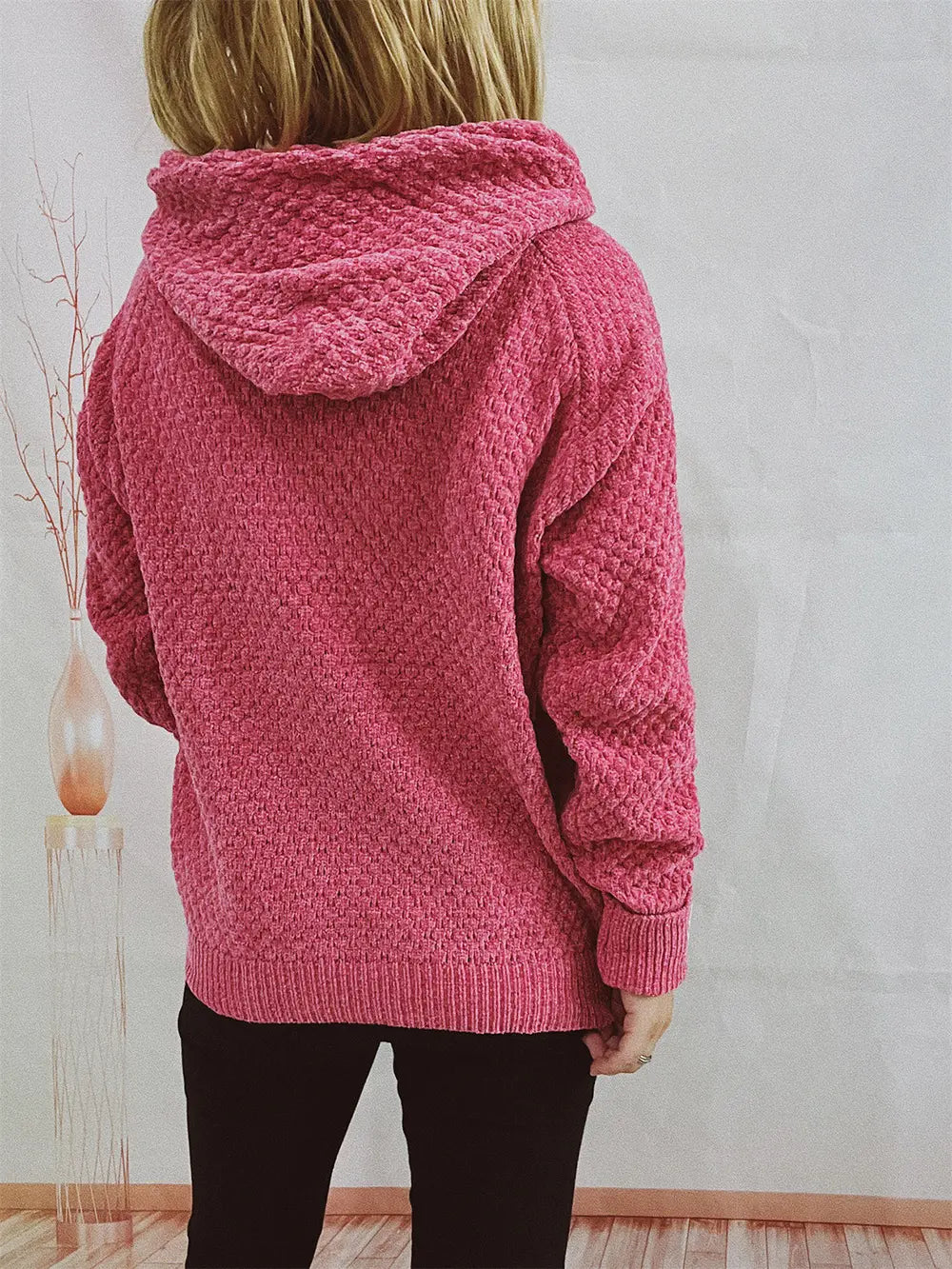Drawstring Long Sleeve Hooded Sweater - Fashorio