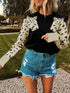 Leopard Round Neck Sweater Black - Fashorio